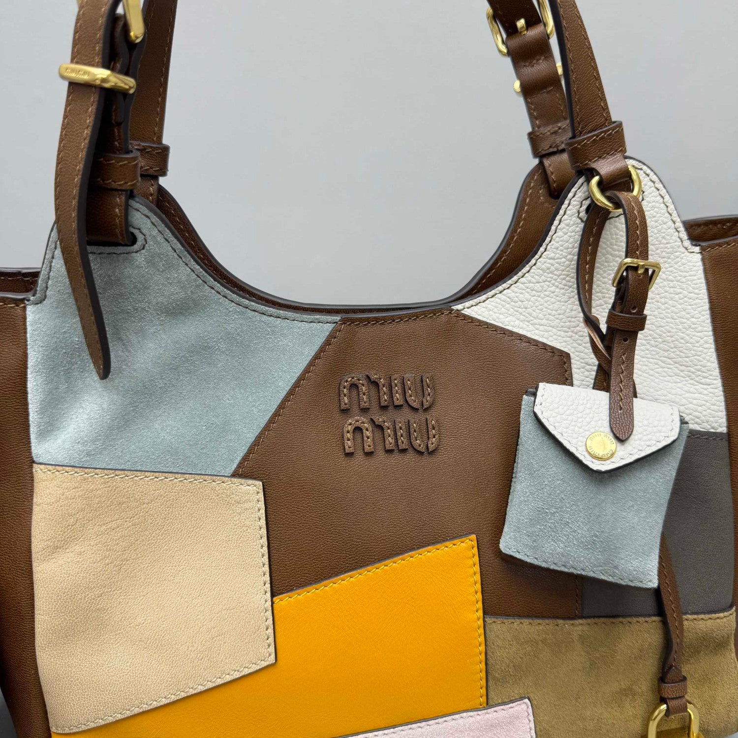 MiuMiu Patchwork Leather Bag Oak Brown Color Matching #333001