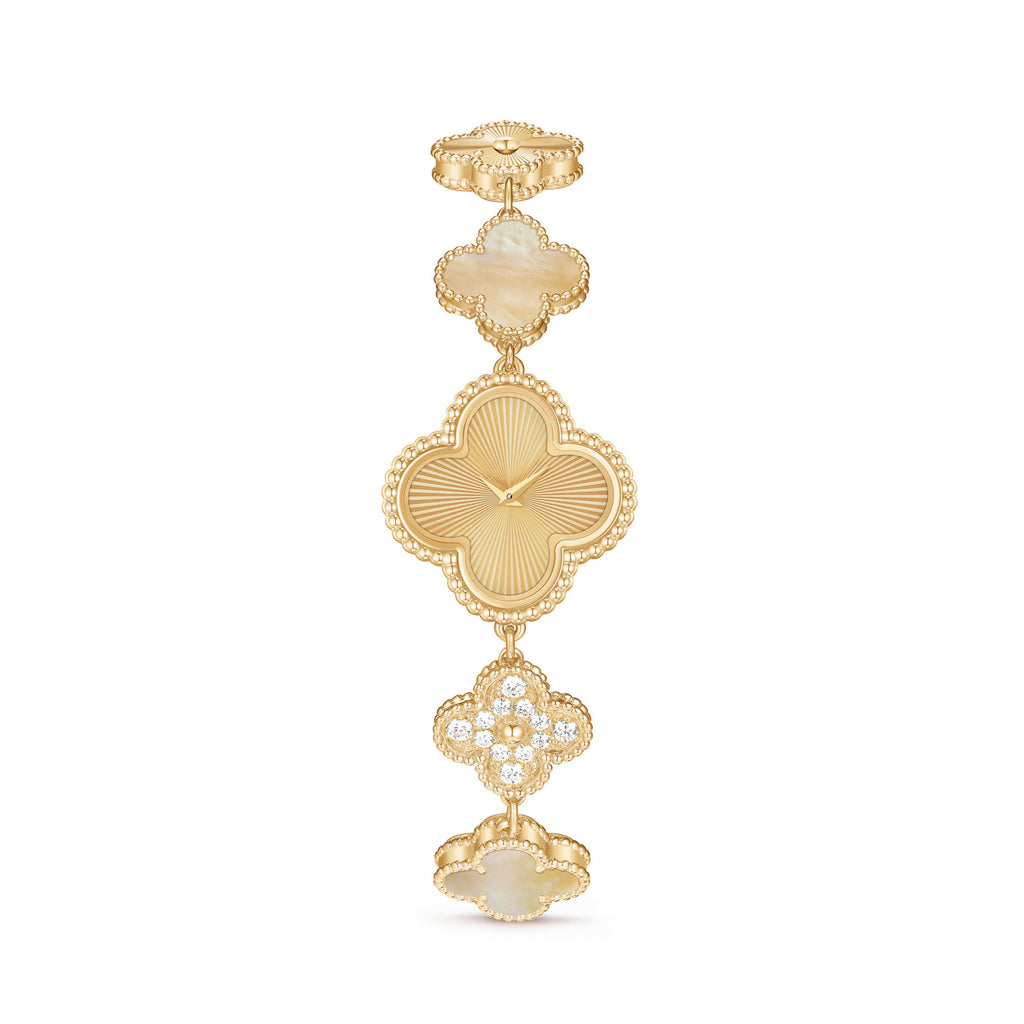 Van Cleef & Arpels Sweet Alhambra Four Leaf Clover Jewelry Watch in 18K Genuine Gold #97153