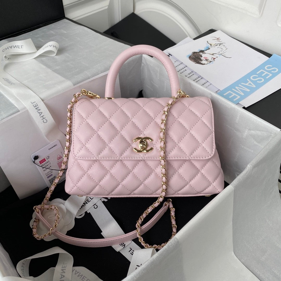 Chanel COCO Handle 23/28 Classic Logo Black Gold Leather Caviar Chain Shoulder Crossbody Mini Small Medium Women's Spring Summer Black Bag Bags #81954A