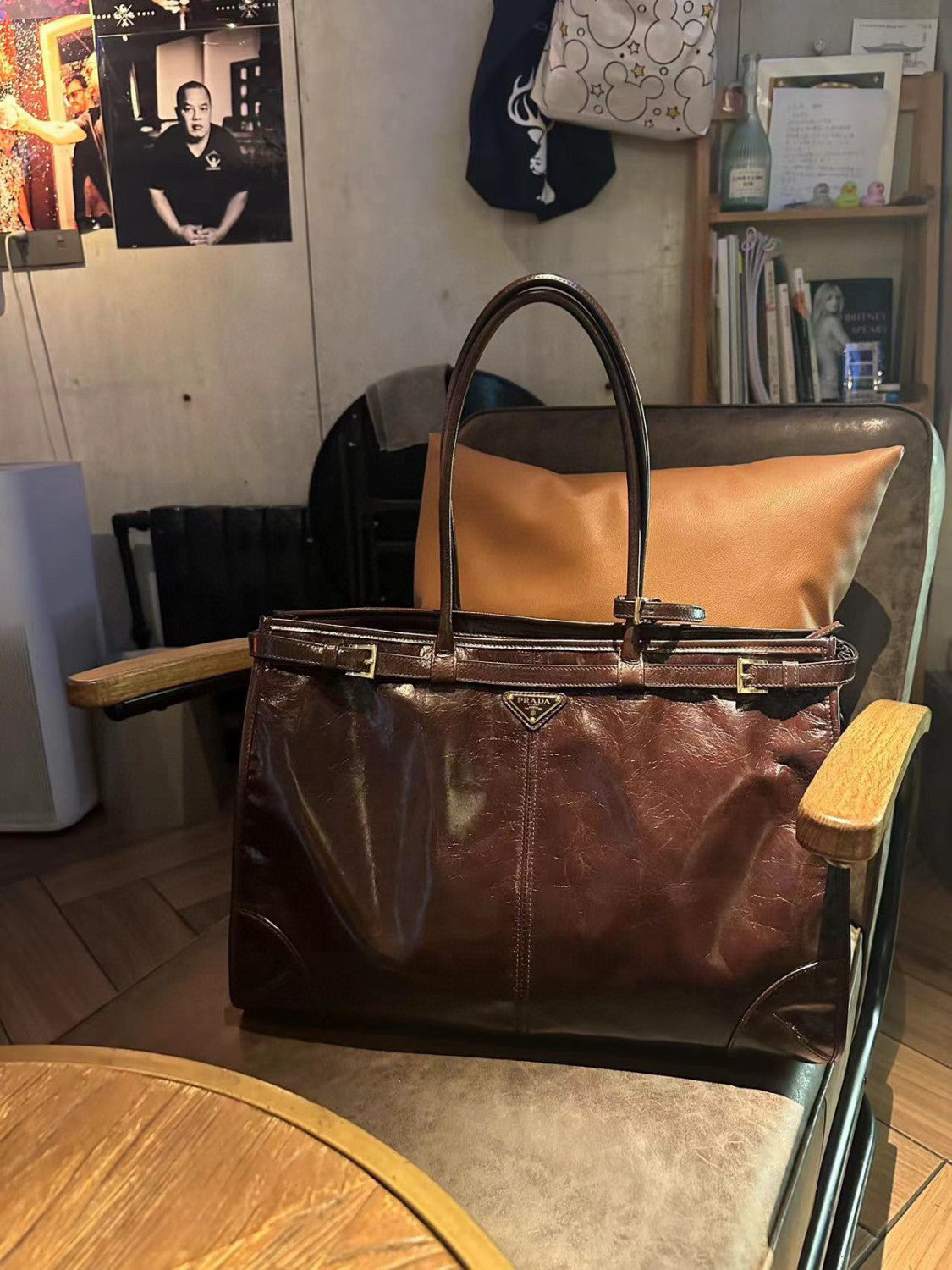PRADA (42CM) LusGolf Oiled Leather 1BA439 Extra Large Portable Crossbody Bags Shoulder Bag Handbag #194092