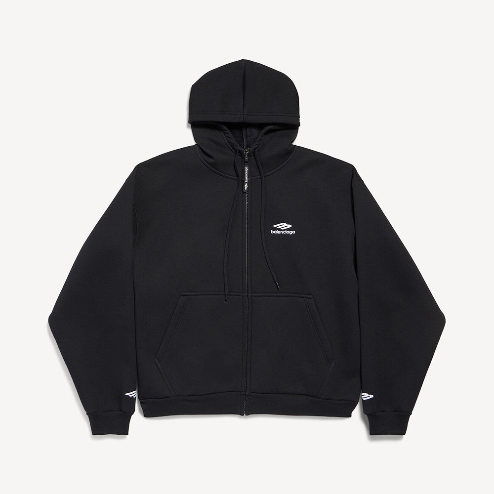 Balenciaga 3b Sports Icon Zip-up Hoodie in Washed Black White #375599