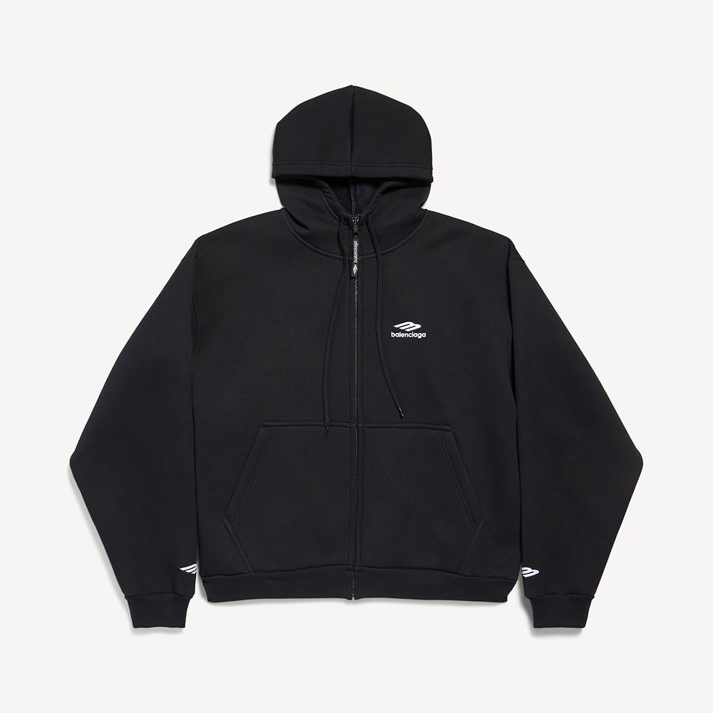 Balenciaga 3b Sports Icon Zip-up Hoodie in Washed Black White #375599