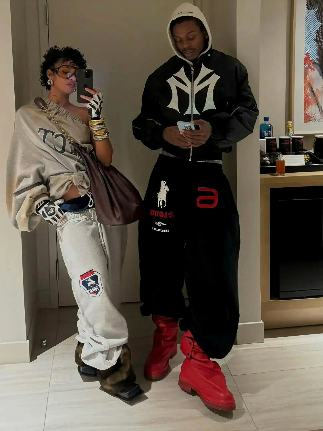 Mowalola Atl Opium Yvl Style Angel War Horse Embroidered Baggy Loose Wide Leg Sweatpants Men's Spring And Fall Fashion Pants #81432