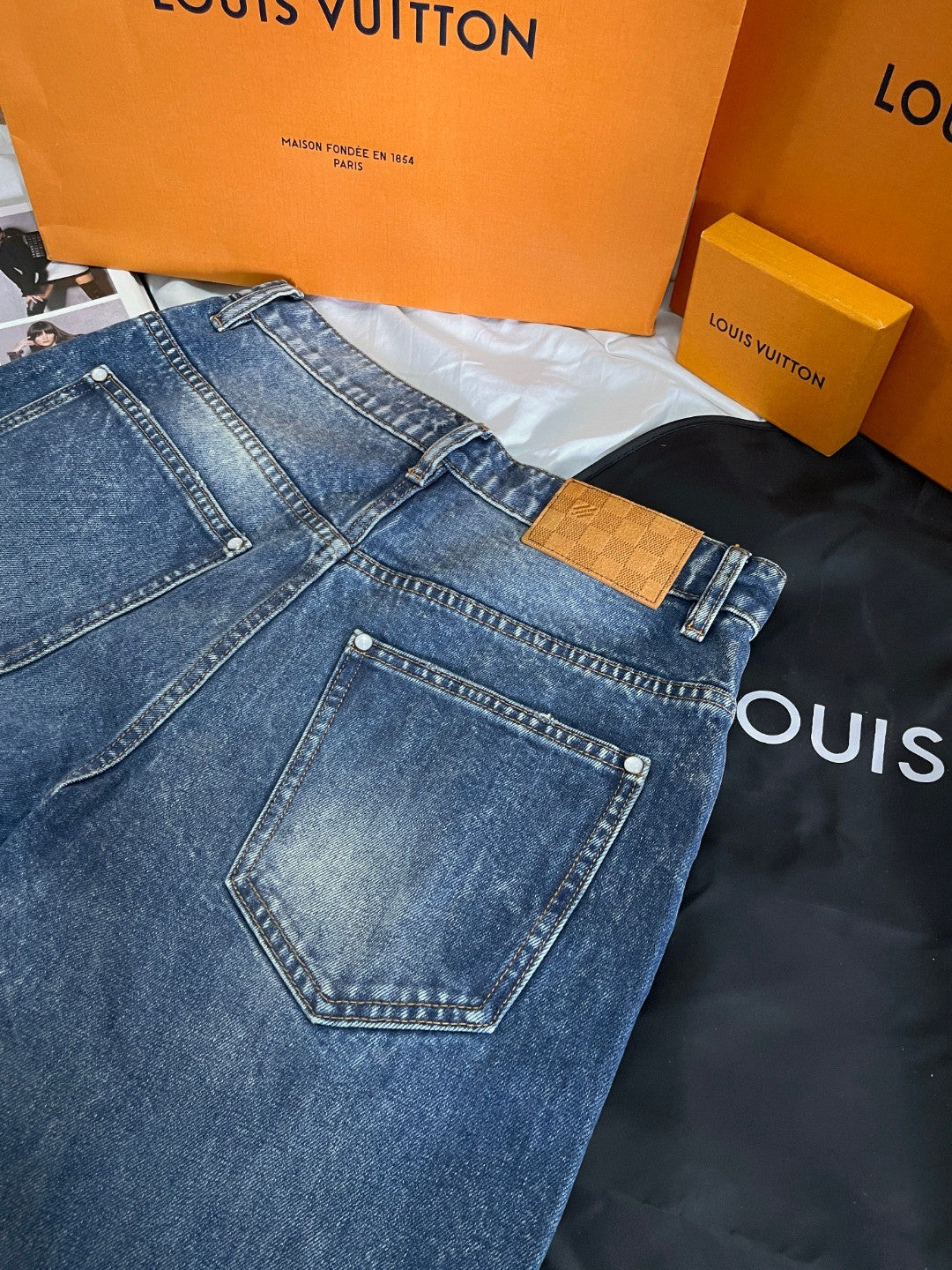 Louis Vuitton Men's Spring And Fall Blue Washed Bright Line Loose Long Jeans Pants #75247