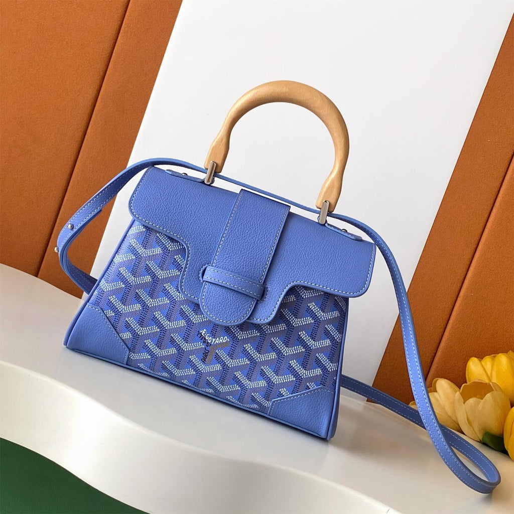 GOYARD Saigon Women's Solid Color Wooden Handle Canvas and Calfskin Shoulder Bag Handbag Bags #77774