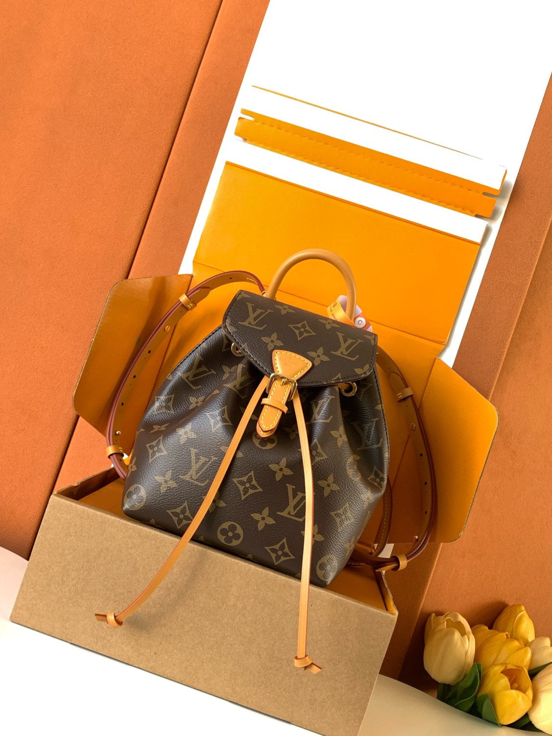 Louis Vuitton Montsouris Mini Women's Brown Letter Print Canvas and Leather Backpack Bag Bags #77525