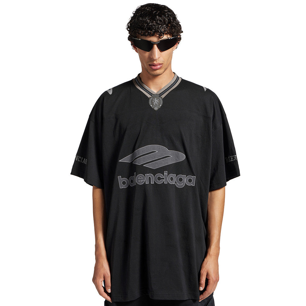 Balenciaga  Men's 3b Football V-neck T-shirt Oversized in Dark Navy red #334655
