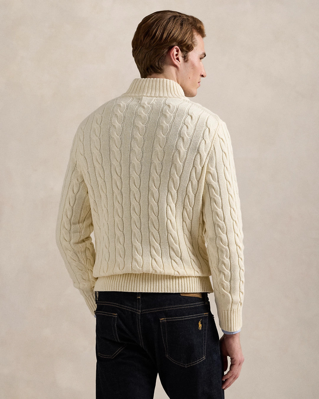 Ralph Lauren Men's Spring/Fall/Winter Half-Zip Stand Collar Logo Embroidered Solid Color Cable-Knit Long-Sleeve Sweater #81536