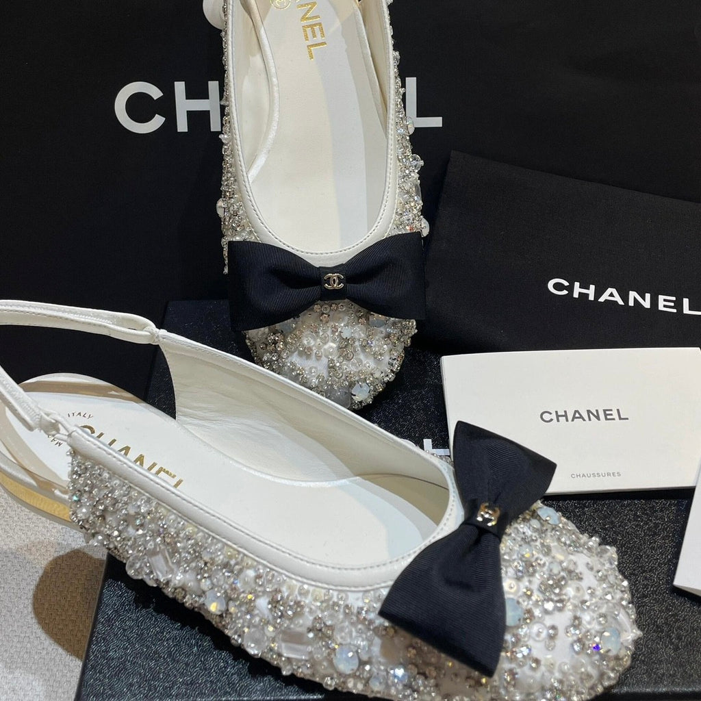 Chanel Women's Classic Fashion Spring Summer And Fall Bow Round Toe Diamond Mary Jane Shoes Slip-on Open Back Shoes #78228