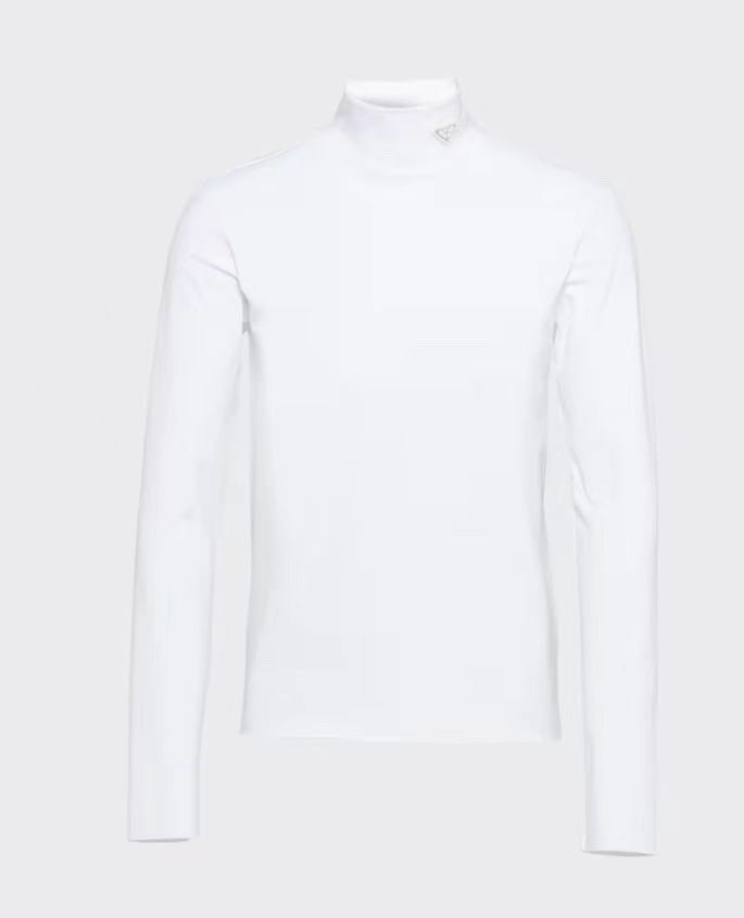 Prada Men's Women's Plain Knit Stand Collar Sweater Solid Colour Logo Fashion Casual Long Sleeve Pullover Sweater Top  #71854