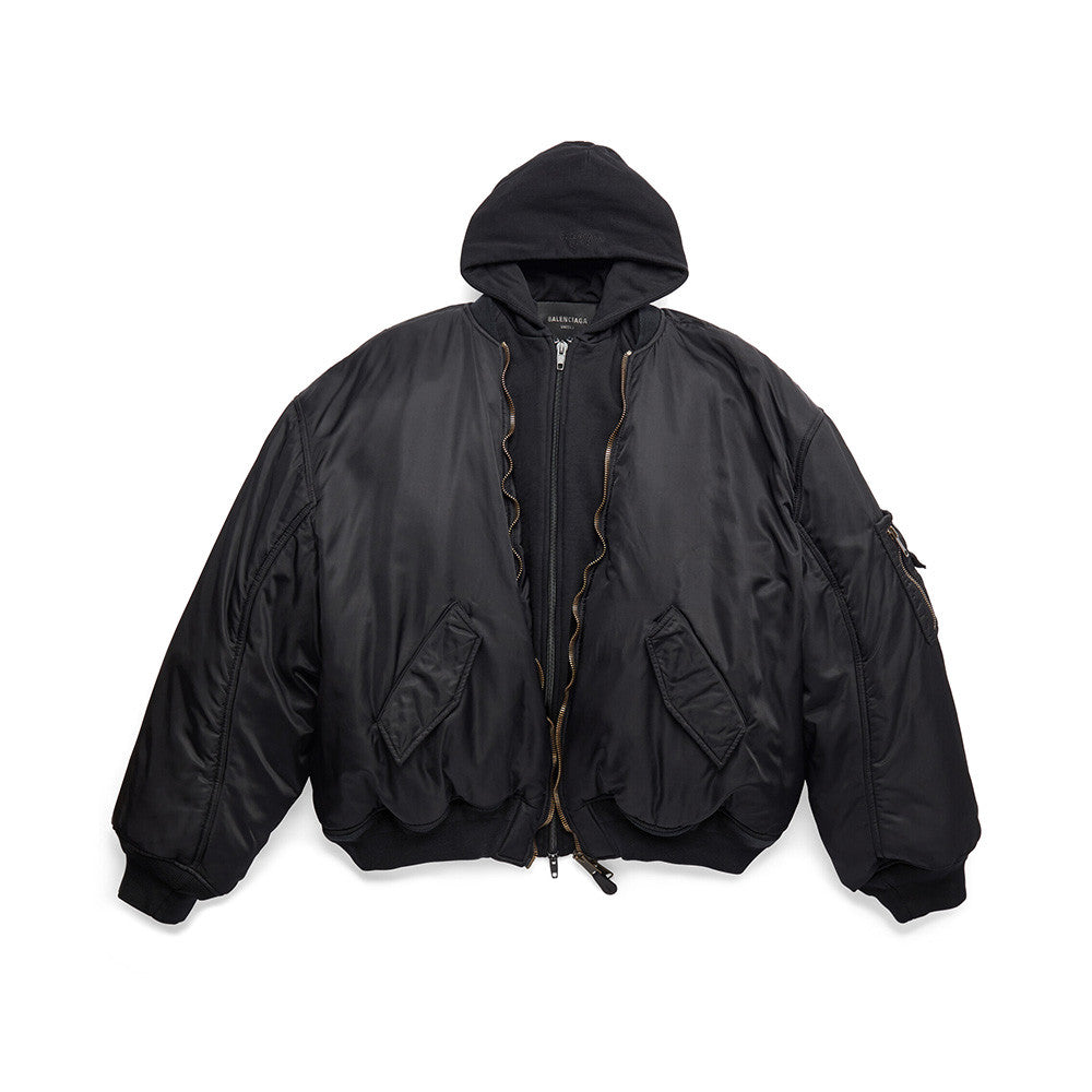 Balenciaga Men's Spring And Autumn Black Patchwork Hooded Pilot Loose Long Sleeve Cotton Jacket Ngvp #6958