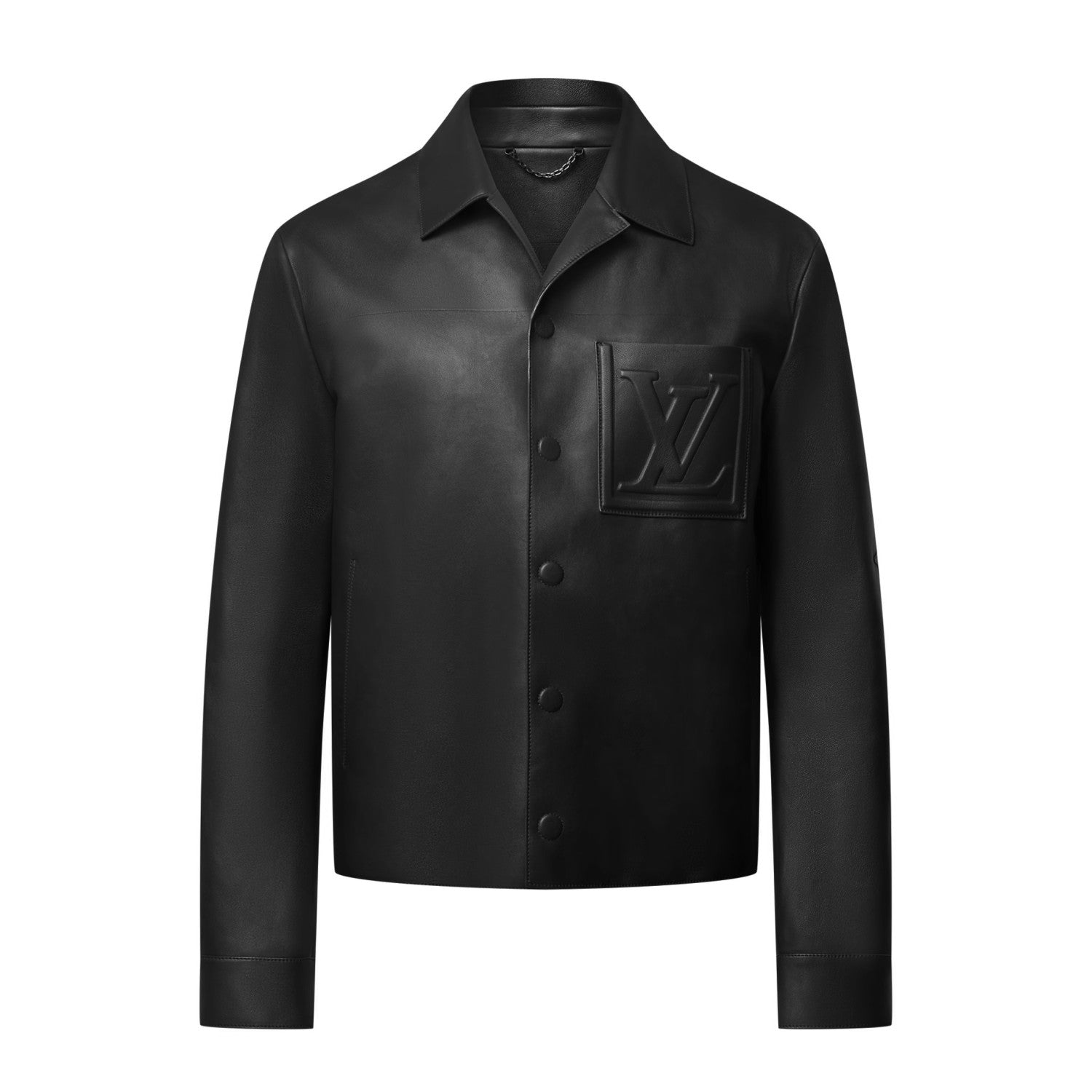 Louis Vuitton Men's Autumn and Winter Solid Color Embossed Leather Monogrammed Single Breasted Long Sleeve Jacket #74224