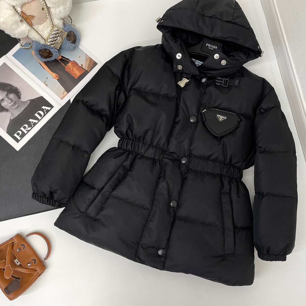 Prada Men's Winter Black Hooded Hooded Recycled Re-Nylon Puffer Down Coat Jacket #97298