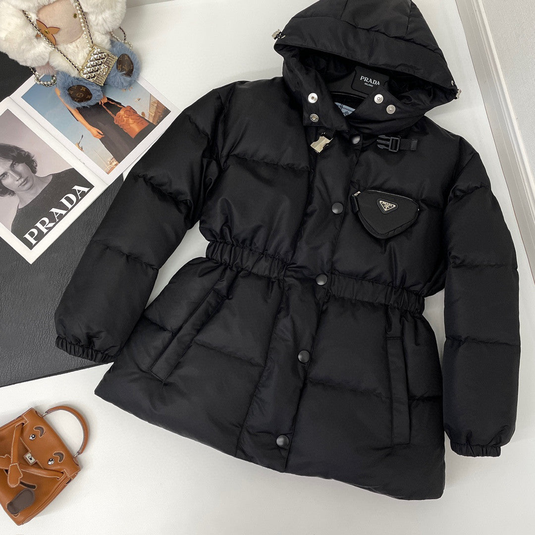 Prada Men's Winter Black Hooded Hooded Recycled Re-Nylon Puffer Down Coat Jacket #97298