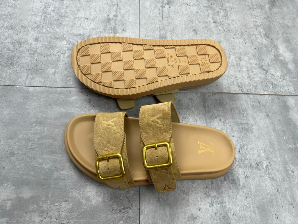 Louis Vuitton Men's Summer Solid Color Classic Fashion Casual Logo Print Slippers Round Toe Flat Mule Shoes #78169