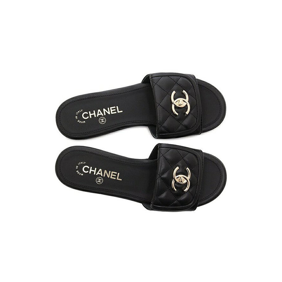 Chanel Women's Summer Sheepskin Low Heel Flat Slippers Pure Color Open Toe One Word Slippers Casual Loafers Leather Shoes #81351
