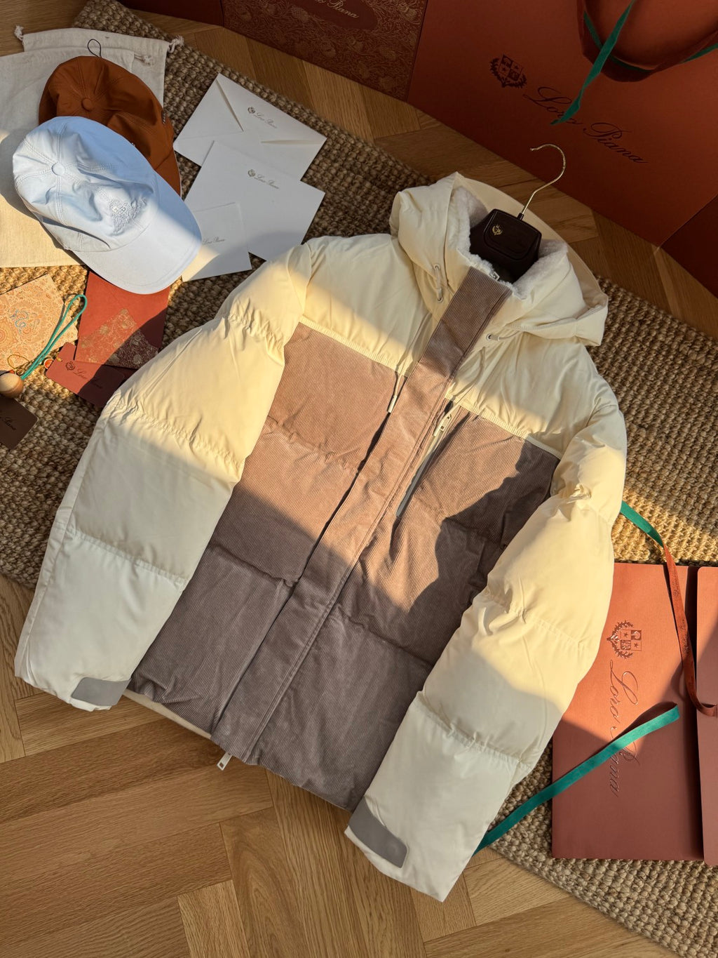 Ermenegildo Zegna Men's Fall And Winter Color Blocking Down Jacket 90 White Duck Down Warm Loose Hooded Zipper Thick Jacket  Ngvp #2423