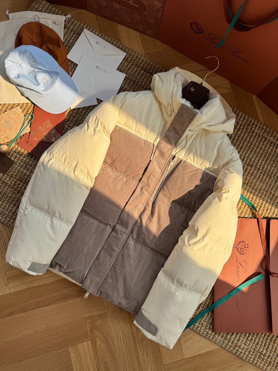 Ermenegildo Zegna Men's Fall And Winter Color Blocking Down Jacket 90 White Duck Down Warm Loose Hooded Zipper Thick Jacket  Ngvp #2423