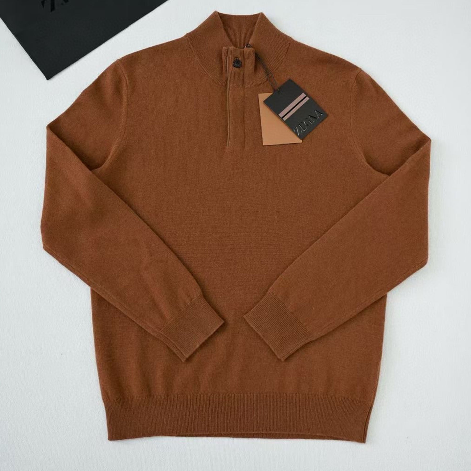 Ermenegildo Zegna Deep Foliage Mélange Color Oasi Cashmere Zipper Penguin Collar Sweater Men's Luxury Knitted Sweater Autumn And Winter Bottom Warm Fashion Trend Knitting Ngvp #2451