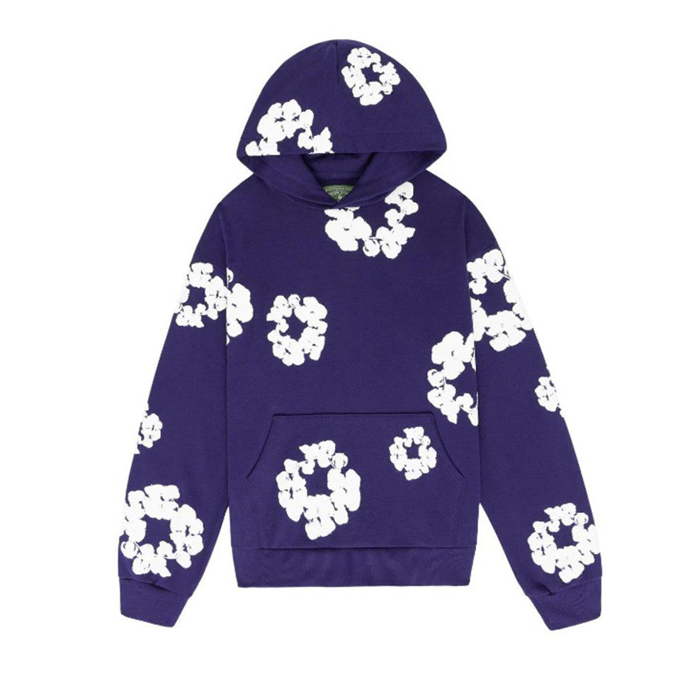 Denim Tears Men's Women's Spring & Autumn Floral Print Pocket Long Sleeve Solid Color Fit Cotton Hooded Sweatshirt Ngvp #8853