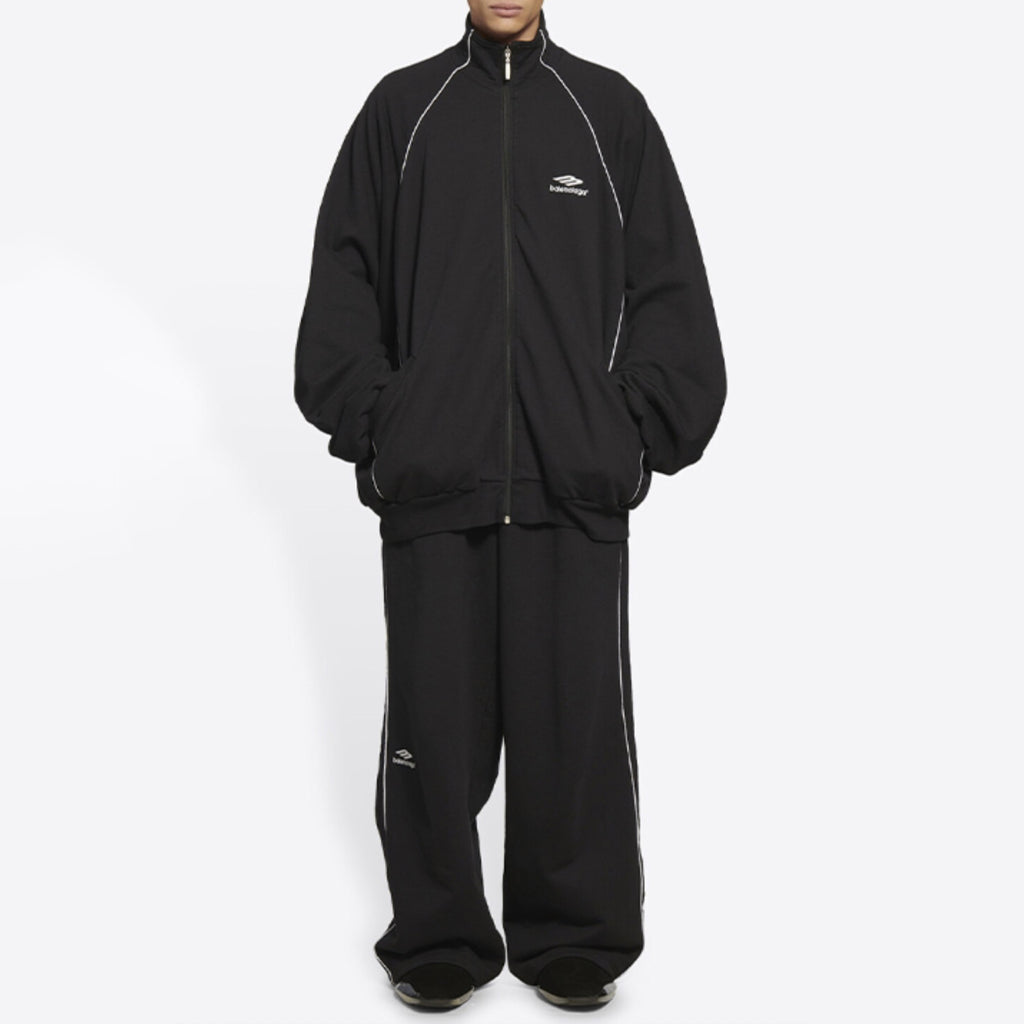 Balenciaga Men's Spring and Autumn Black Logo Printed Standing Collar Zipper Sports Jacket Loose Midriff Casual Pants Suit Set #73687