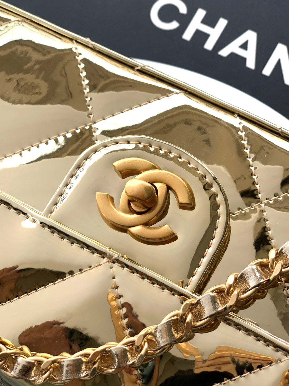 Chanel 25K Women's Classic Lattice Chain Shoulder Crossbody Bag Baguette Bag Calfskin Handbag #332609