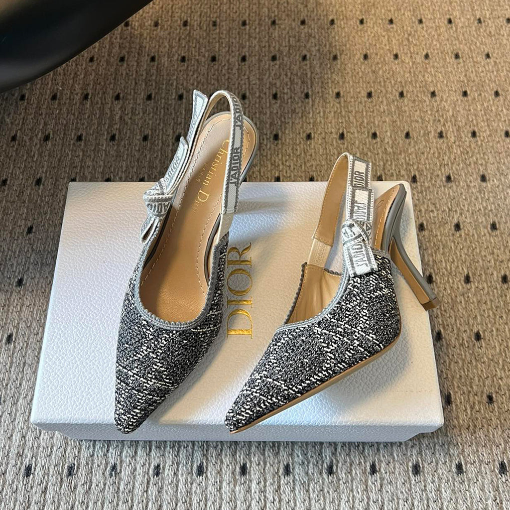 Dior Women's J'Adior Slingback Pump Spring/Summer Autumn Flower Embroidered Bow High Heels Pointed Thin Heels Casual Shoes Heel Height 6.5cm Heel Height 10.5cm #81722