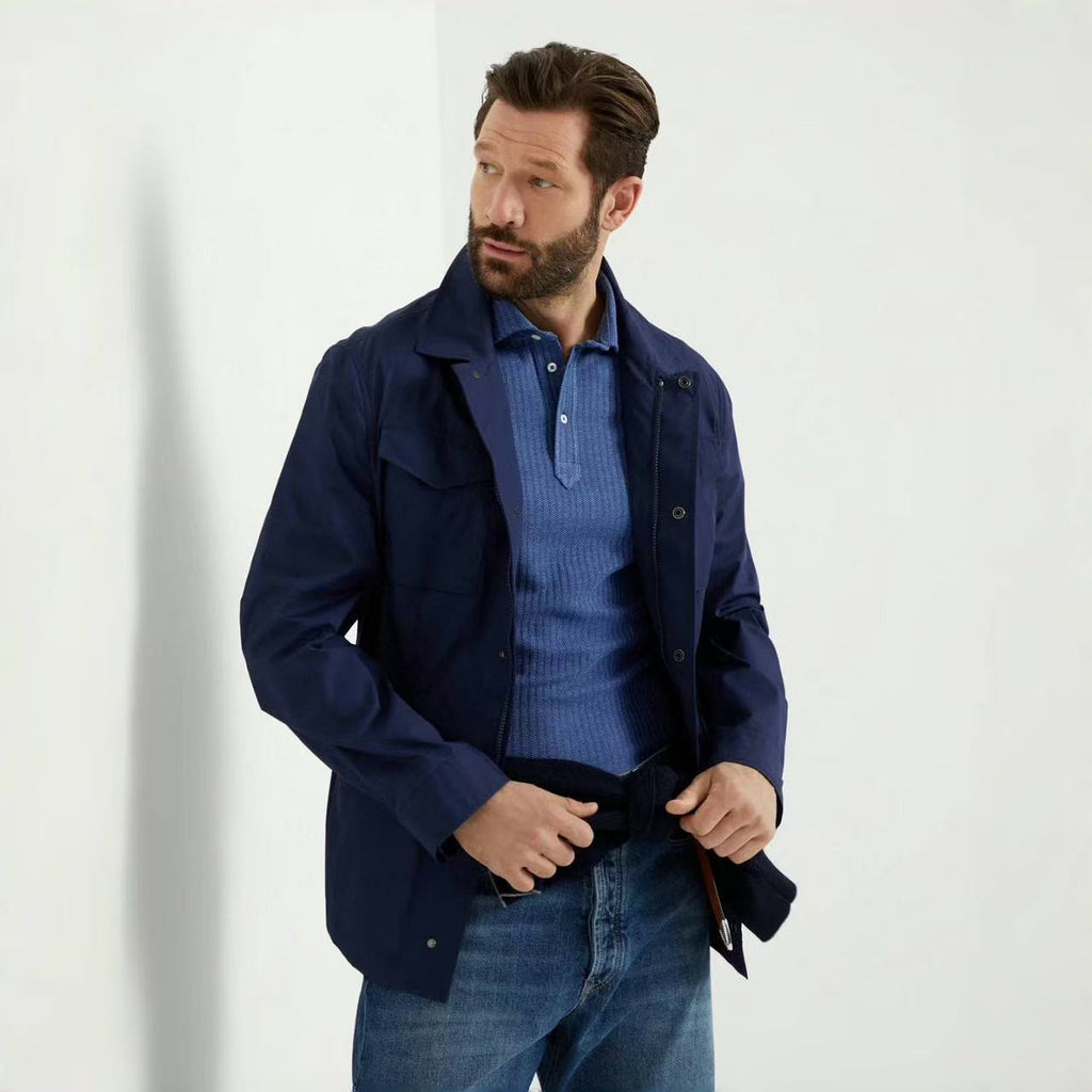 Brunello Cucinelli Men's Solid Color Lapel Spring & Autumn Long Sleeve Lightweight Shirt Style Jacket Ngvp #1375