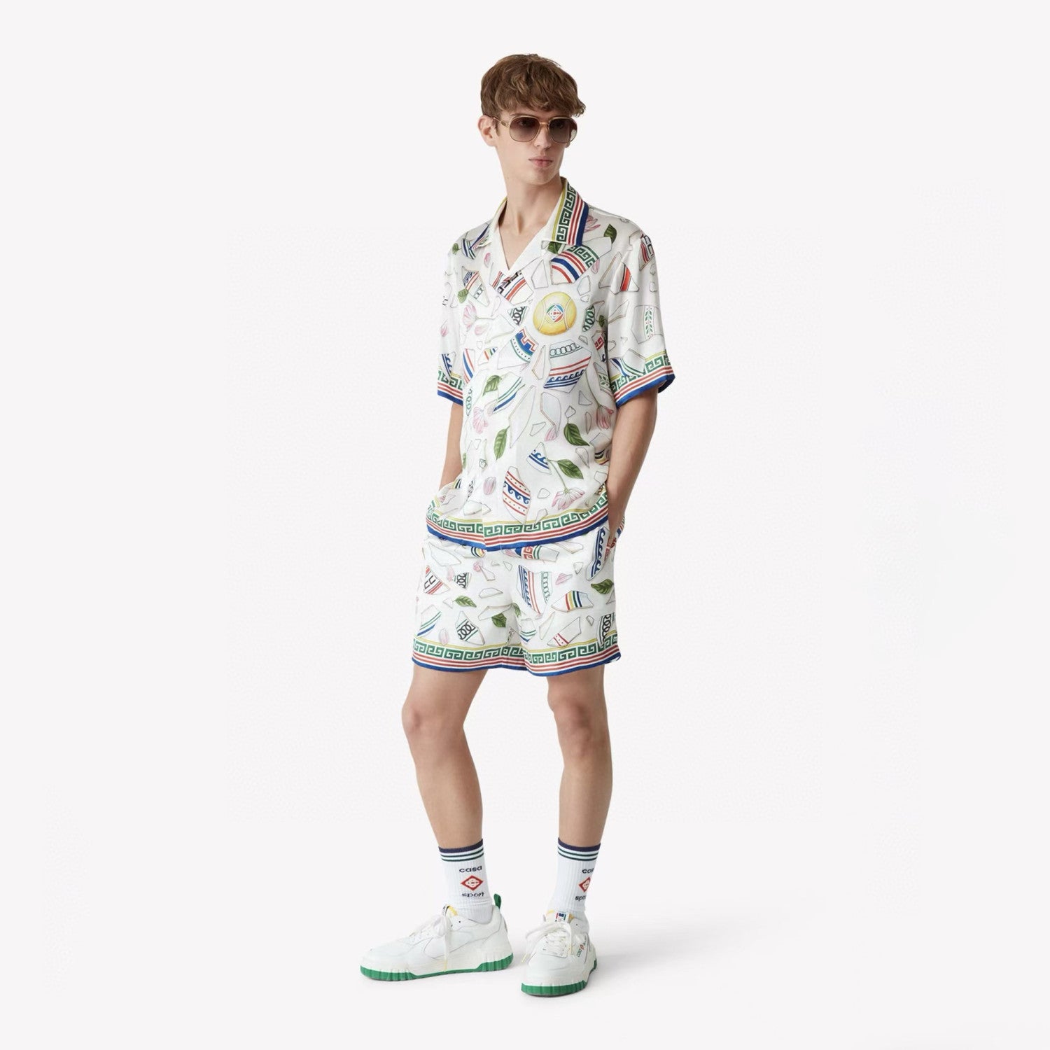 Casablanca Men's Women's Summer Silk Floral Print Loose Short Sleeved Shirt Casual Drawstring Shorts Ngvp #9927 #337183