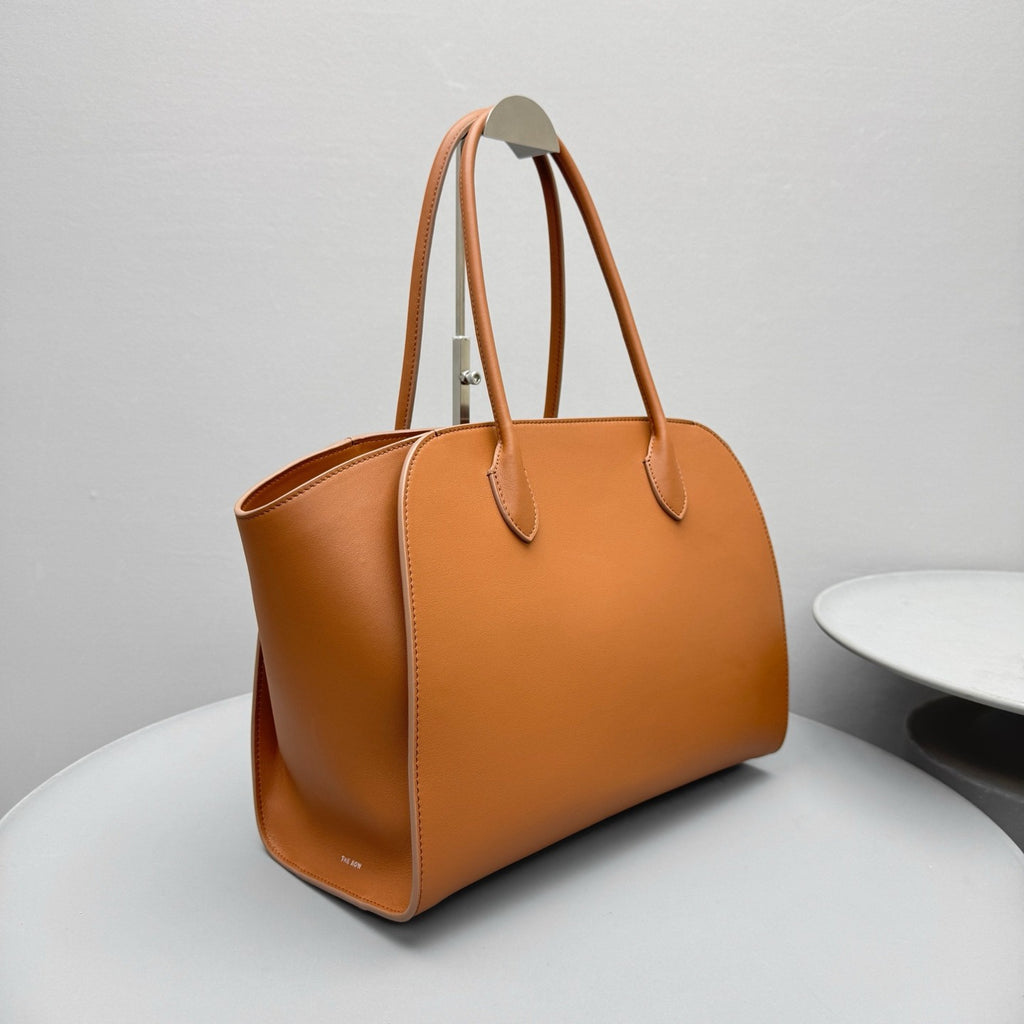 THE ROW Men's & Women's Marlo 14 Grained Leather Shopping Tote Solid Color Plain-Weave Leather Handbag Tote Bag Bags W1800L133BLANS #81731