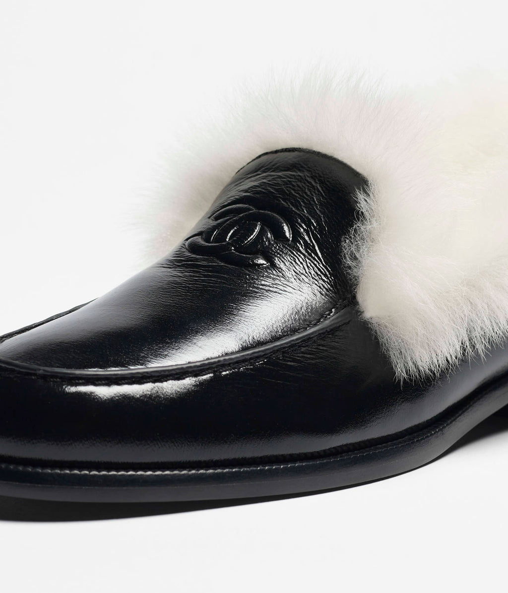 Chanel Women's Flat Loafers Suede Glossy Pleated Lambskin And Double-Sided Shearling Lambskin #333067