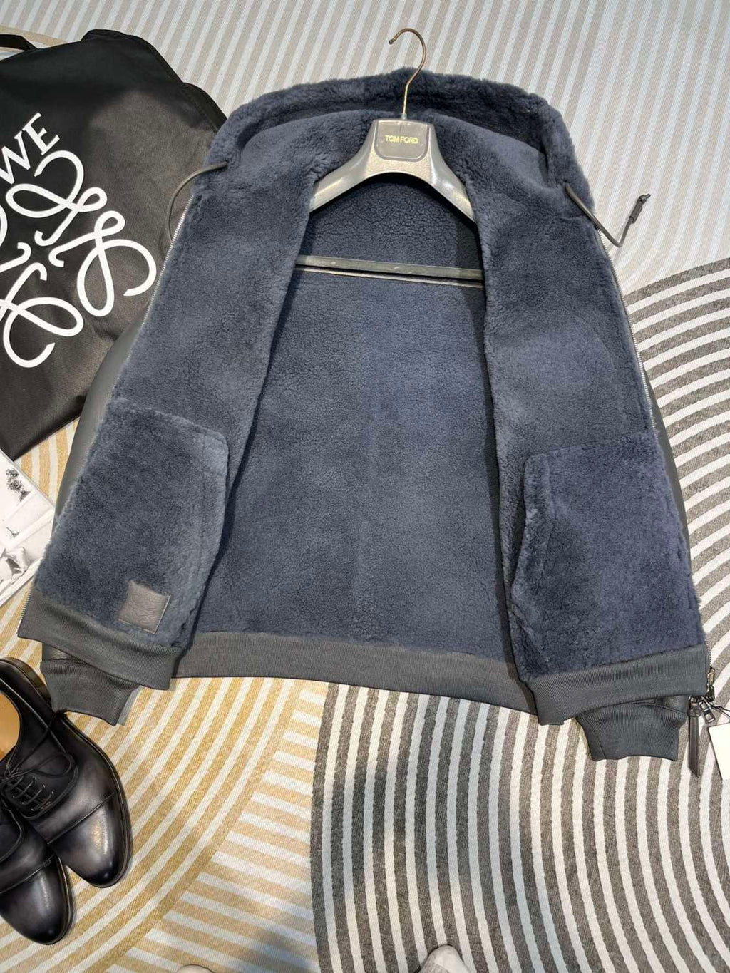 Loewe Men's Fall/Winter Gray Hooded Drawstring Reversible Wearable Zipper Jacket #72113