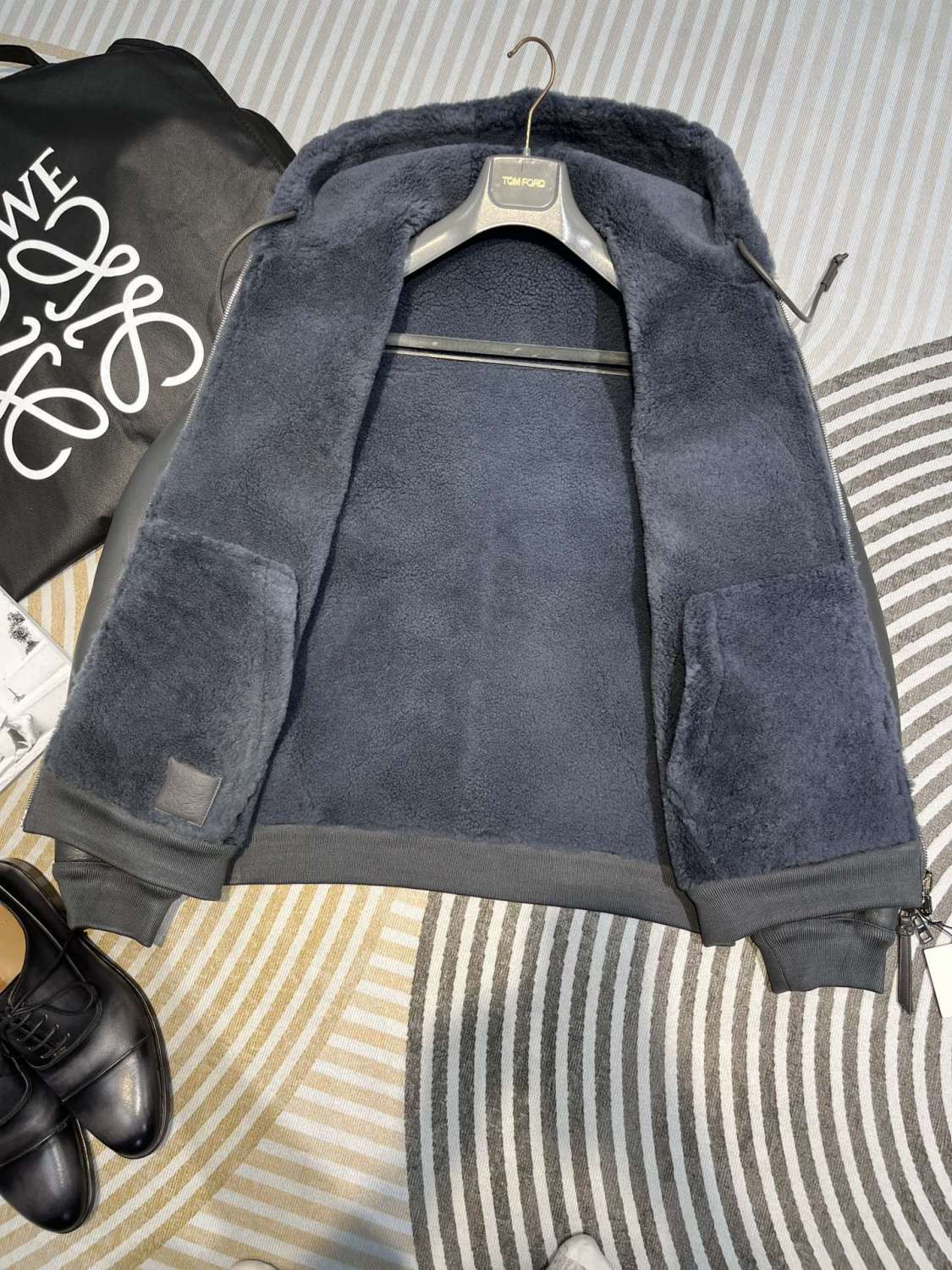Loewe Men's Fall/Winter Gray Hooded Drawstring Reversible Wearable Zipper Jacket #72113