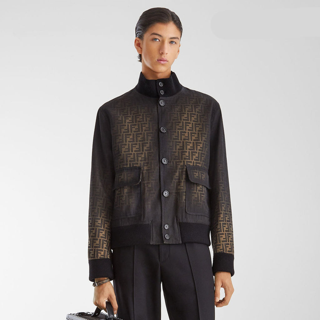 Fendi  Men's Tight Jacket Canvas Ff Eclissi Jacket Vintage Gradient Aged Fashion Casual Jacket #71554