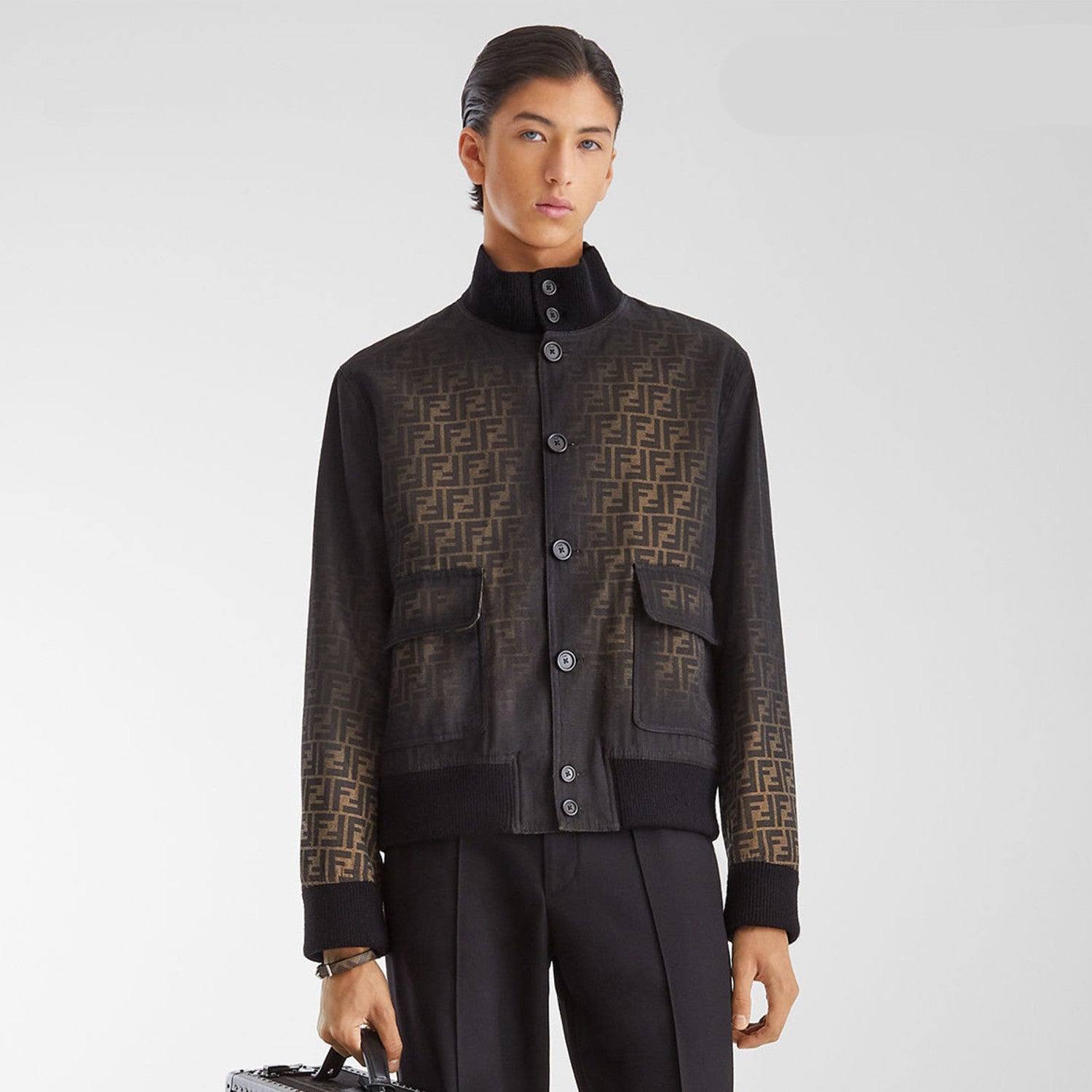 Fendi  Men's Tight Jacket Canvas Ff Eclissi Jacket Vintage Gradient Aged Fashion Casual Jacket #71554