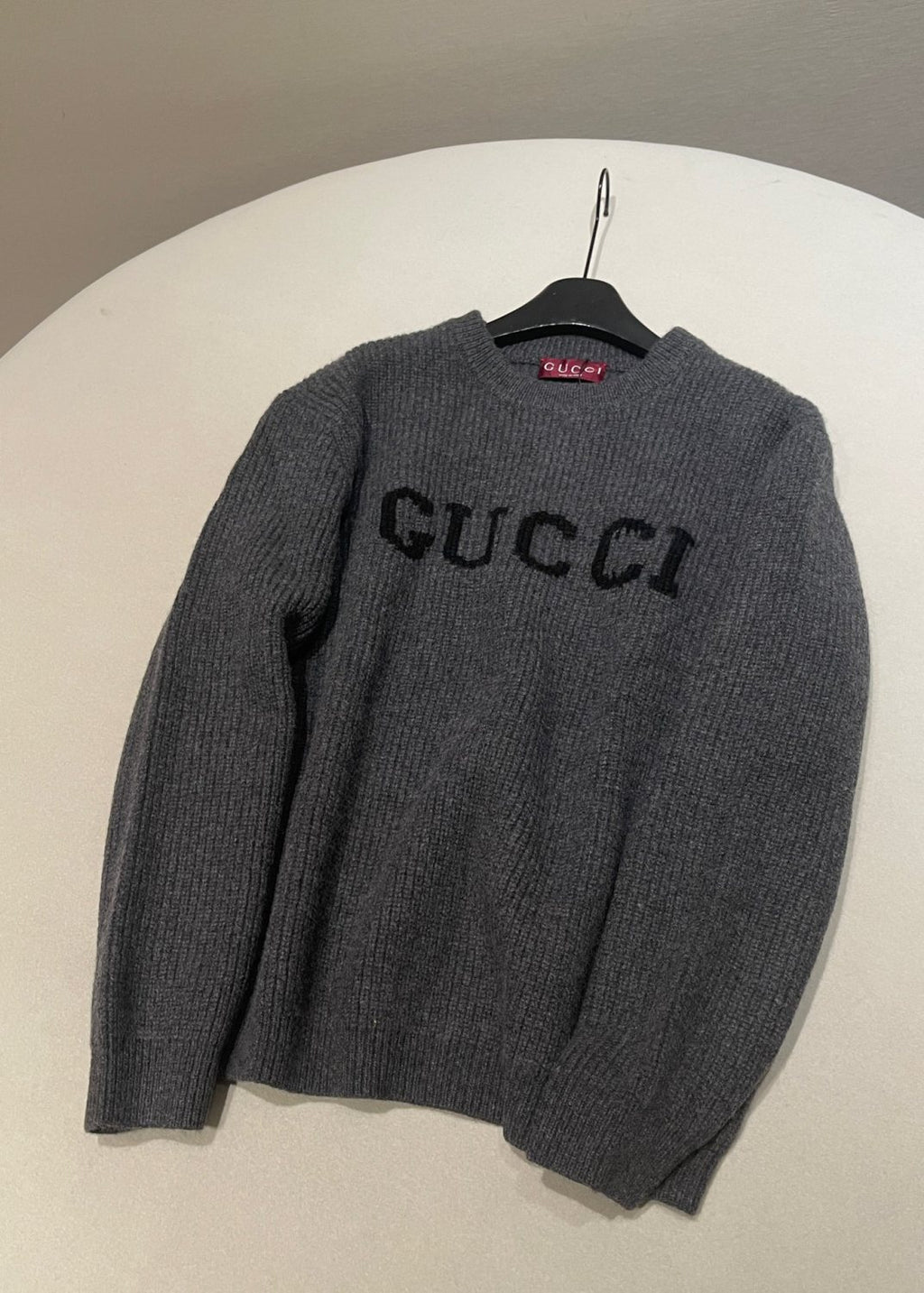 Gucci Wool Cashmere Rib Knit Sweater in Dark Grey and Black #332663