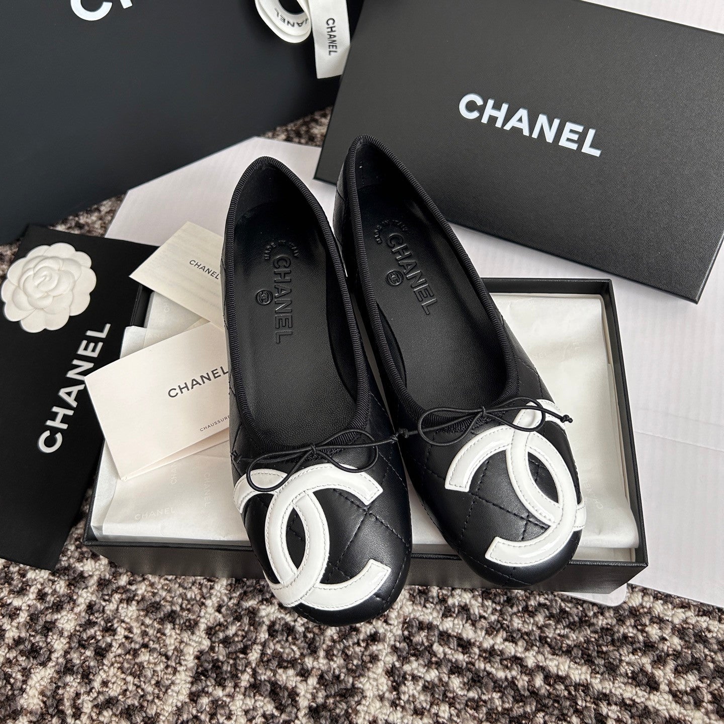 Chanel Lambskin Cambon Quilted Ballerina Flats #310355