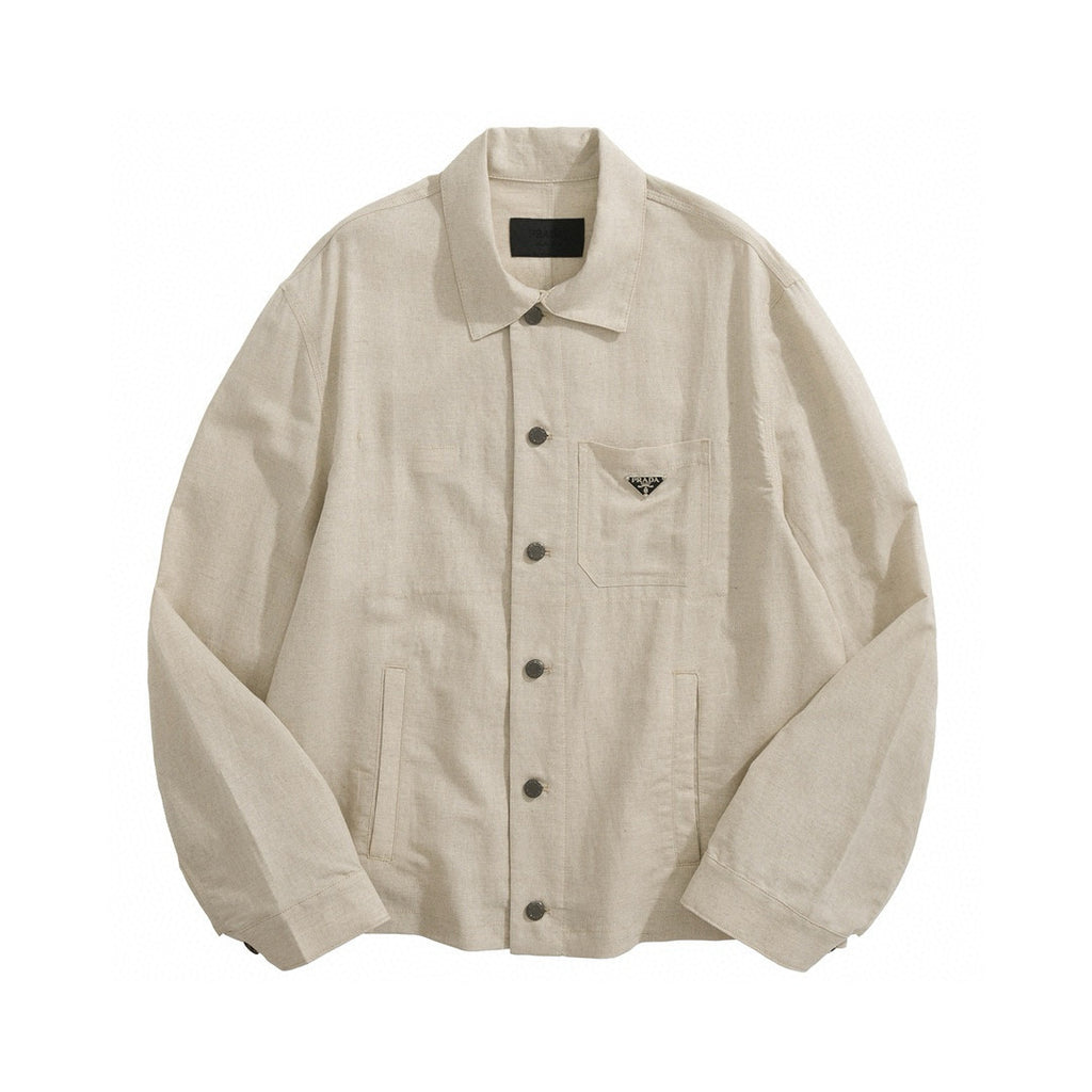 Prada Men's Autumn and Winter Triangle Logo Lapel Single Breasted Long Sleeve Jacket #99349