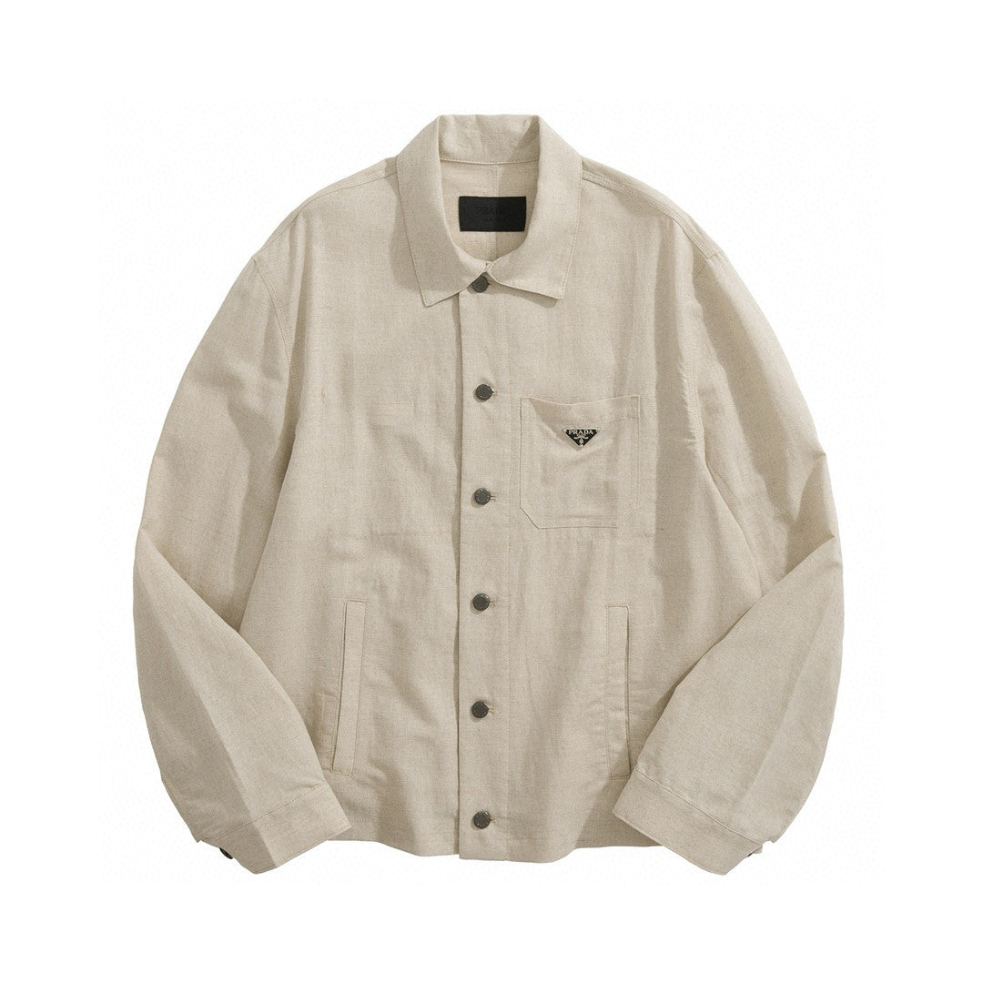 Prada Men's Autumn and Winter Triangle Logo Lapel Single Breasted Long Sleeve Jacket #99349