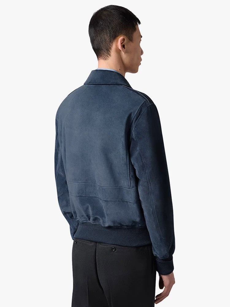 Berluti Men's Spring. Autumn And Winter Two-Way Zipper Solid Color Lapel Fit Long Sleeve Sheepskin Suede Aviator Jacket Ngvp #9449