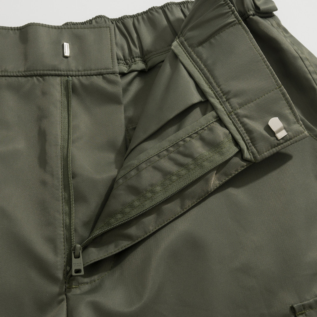 Prada Men's Summer Nylon Multi-Pocket Elastic Waist Solid Color Casual Work Shorts #81195