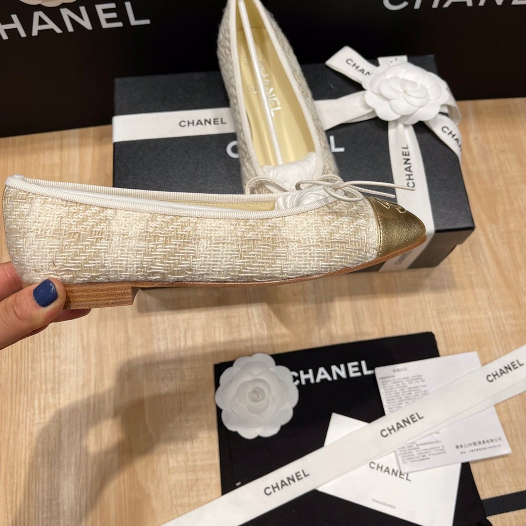 Chanel Women's Spring/Summer Solid Color Tweed Fabric Ballet Flats Shoes #77753