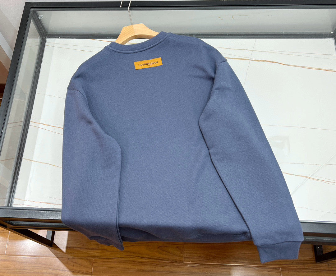 Louis Vuitton Men's Autumn Winter Blue Round Neck Cotton Long Sleeve Sweatshirt Pullover #97746