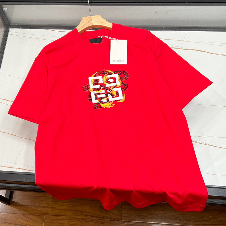 Givenchy Men's Spring/Summer Cotton 4G Dragon Printed Short Sleeve Black Slim Fit Straight T-shirt #98322