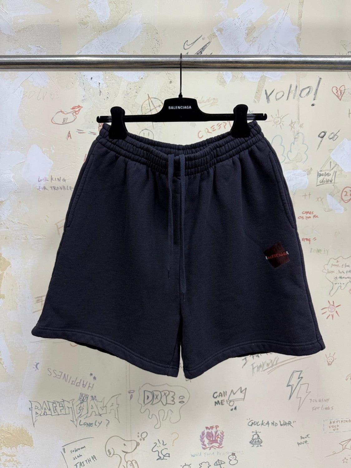 Balenciaga Men's Summer Solid Colour Tape Covered Embroidered Logo Cotton Sports Shorts #77122