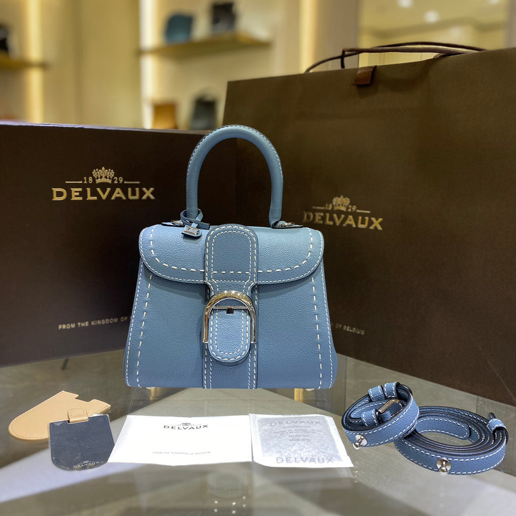 Delvaux Women's Outside Stitching Solid Color Calfskin Handheld Slanting Shoulder Bag Bag #75294