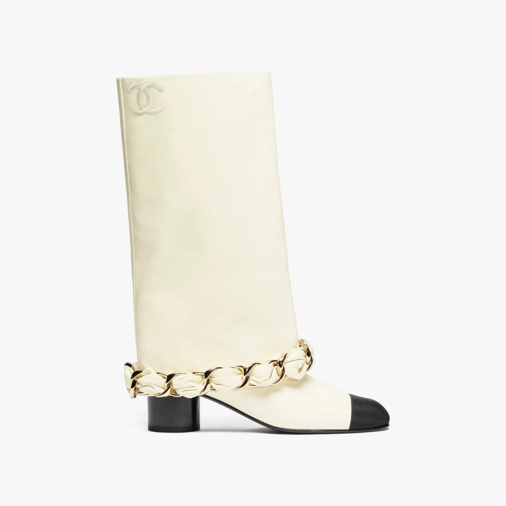Chanel Women's Solid Color Round Toe Leather High Top Riding Boots Shoes #77819