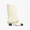 Chanel Women's Solid Color Round Toe Leather High Top Riding Boots Shoes #77819