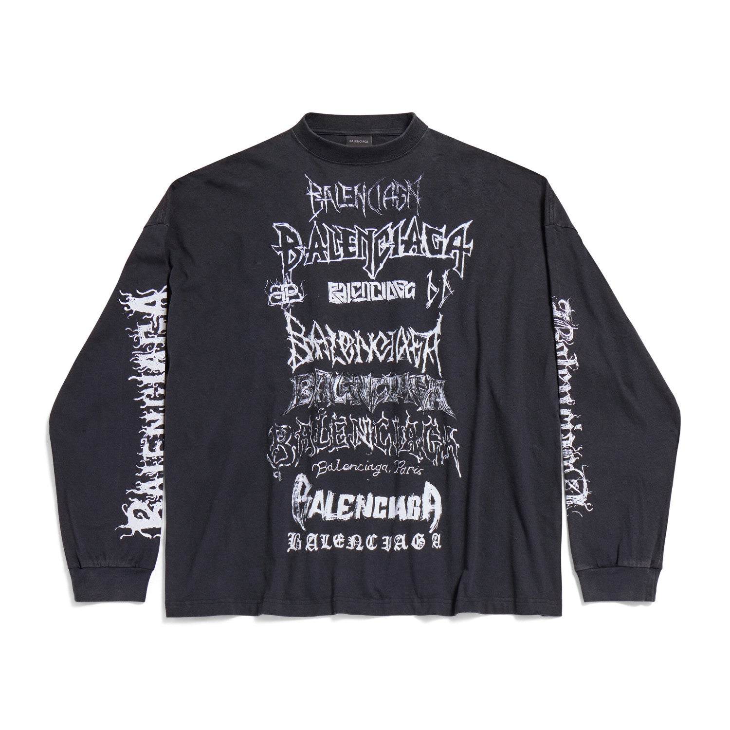 Balenciaga Men's And Women's Spring And Fall Retro Letter Silhouette Plain Knit Fabric Long Sleeve T-shirt Pullover #98139