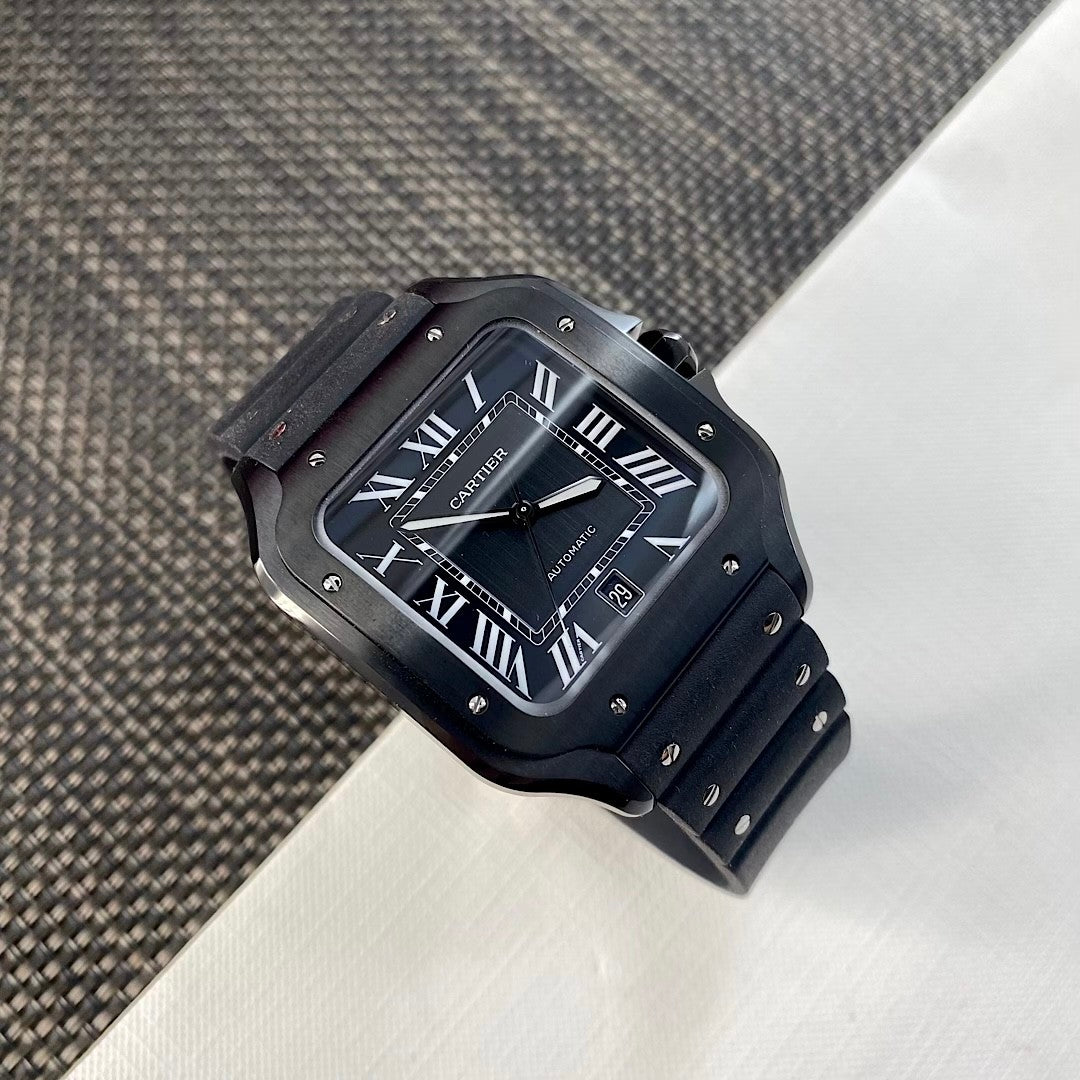 Cartier SANTOS DE CARTIER Men's Automatic Mechanical Movement 100m Water Resistant Date Display 40 mm Black Mechanical Watch #77182